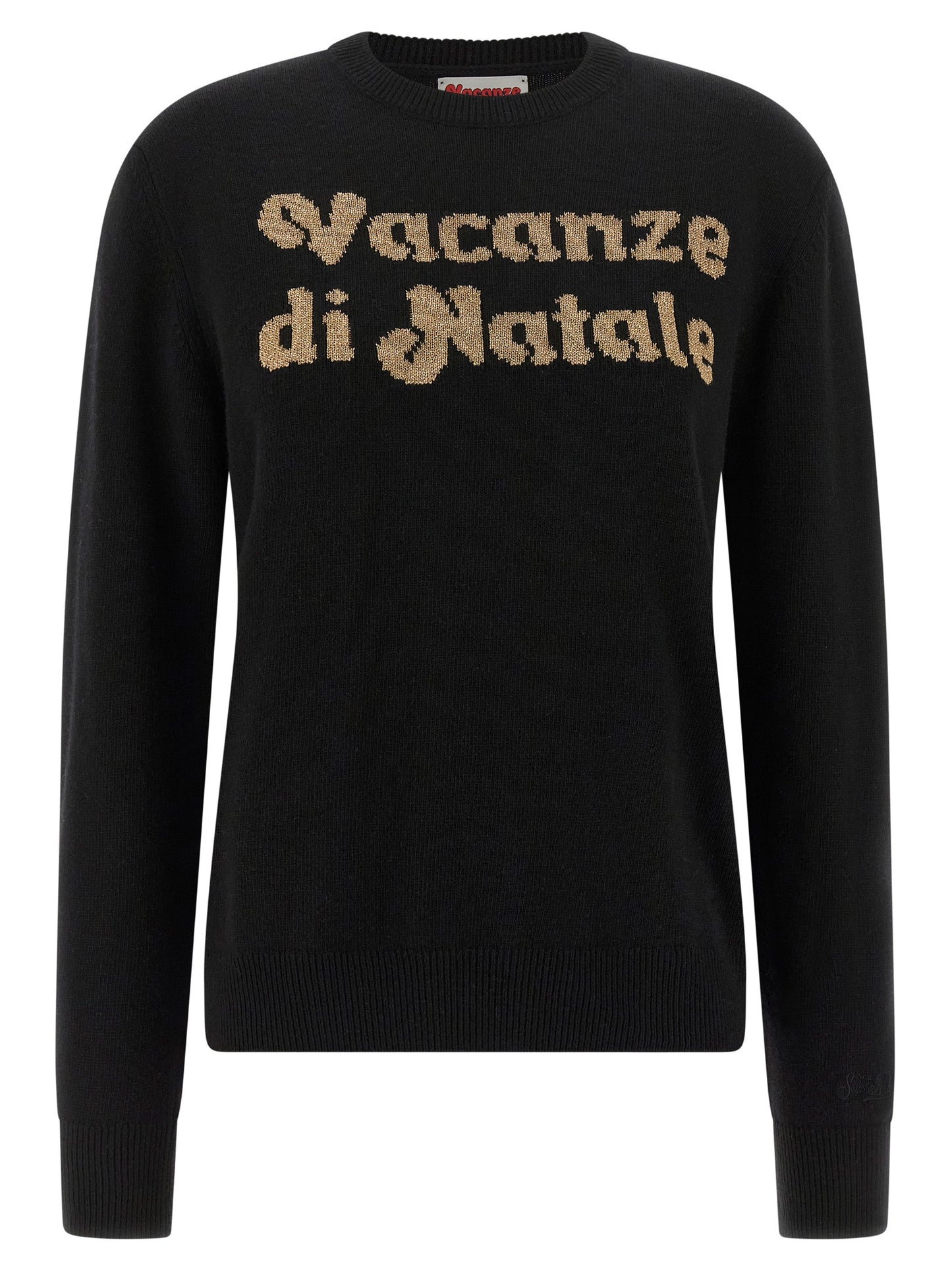 Cardigan by MC2 Saint Barth for women in cashmere viscose black, jacquard & signature showcases a luxurious silhouette, meticulously detailed with a sophisticated crew neckline and for a refined finish.
