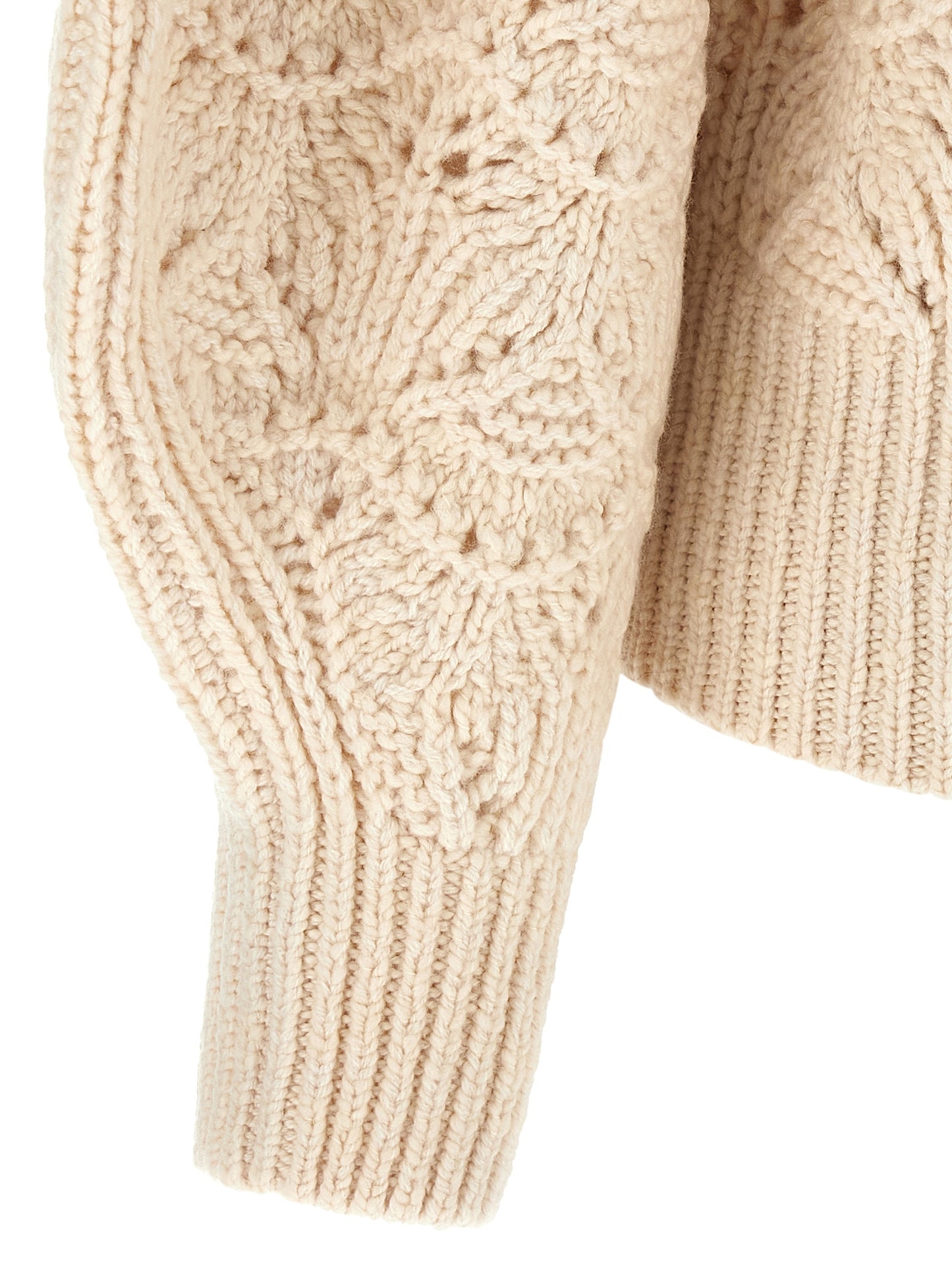 Cardigan by Zimmermann for women in wool beige features a dramatic silhouette, showcasing a sophisticated and dramatic detail for a timeless, premium look.