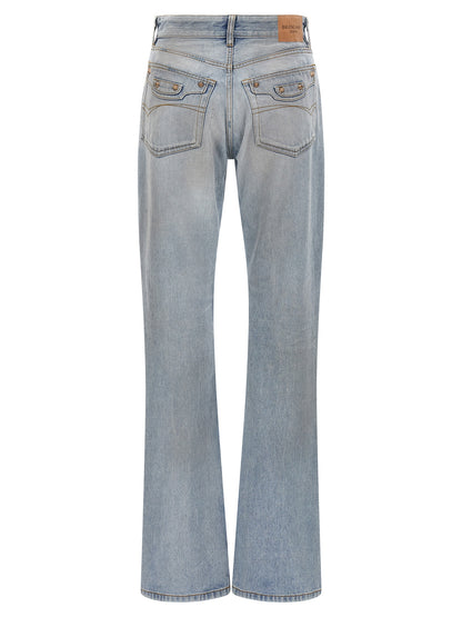 Jeans by Balenciaga for women in denim cotton light-blue & signature features an refined tailoring silhouette, showcasing a premium straight-leg with a and long cut for a refined tailoring look.