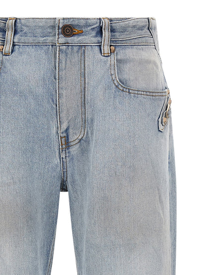 Jeans by Balenciaga for women in denim cotton light-blue & signature features an sophisticated and straight-leg with a precise long, creating a sophisticated and sophisticated silhouette.
