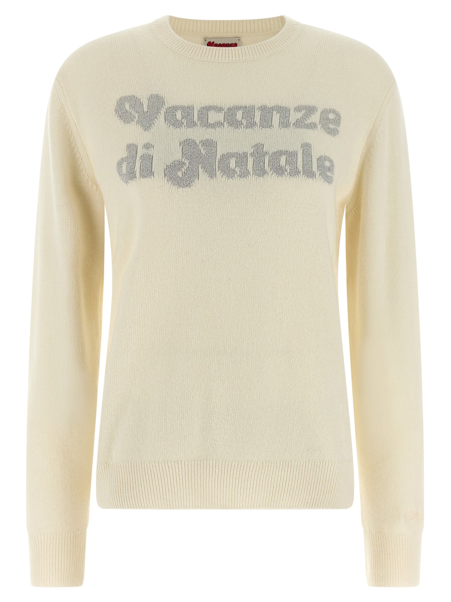 Cardigan by MC2 Saint Barth for women in cashmere viscose white & jacquard features a dramatic silhouette, showcasing a sophisticated crew neckline and dramatic detail for a timeless, premium look.