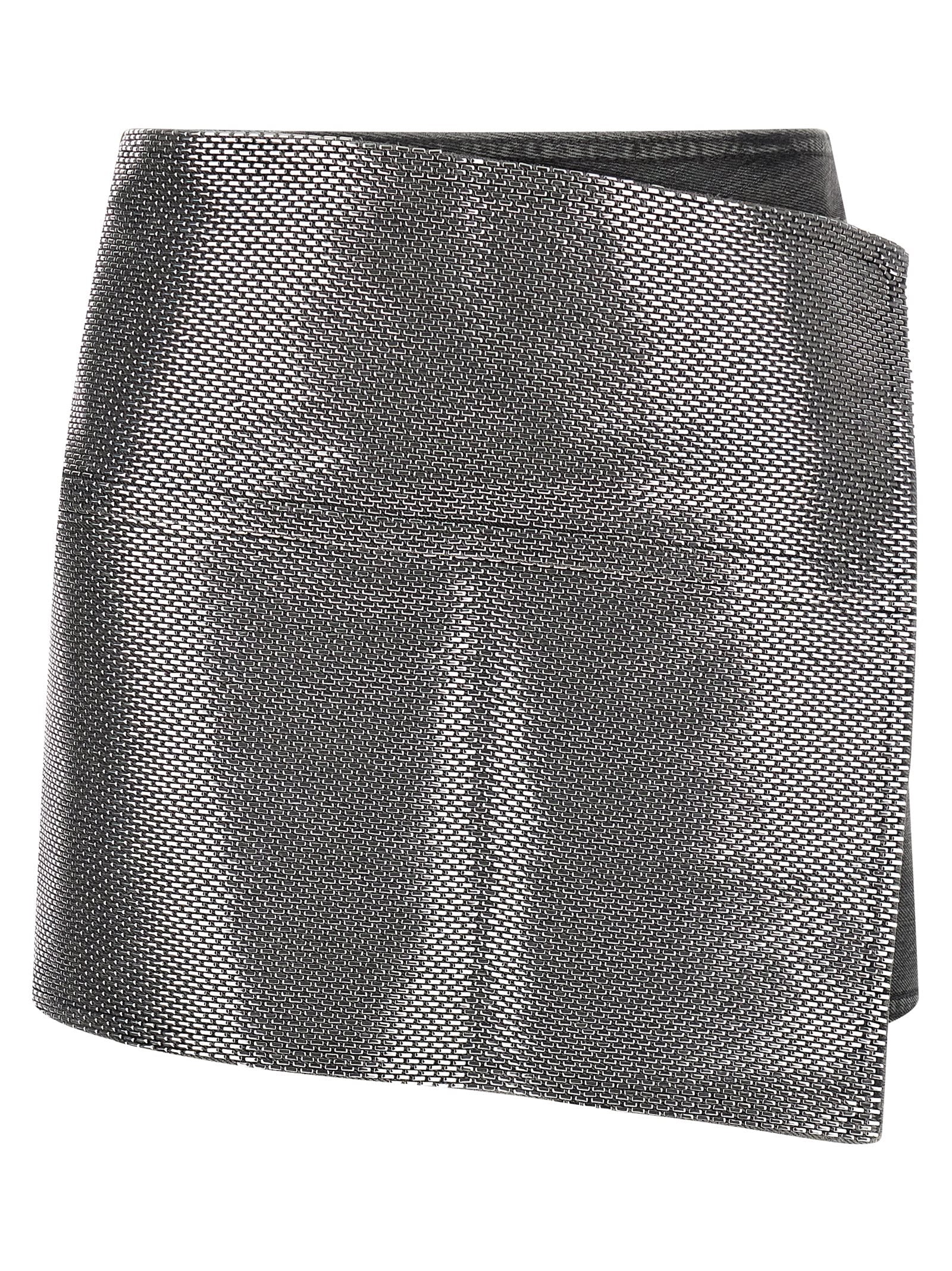 Skirt by Haikure for women in denim cotton & suede leather gray showcases a dramatic silhouette, artfully capturing the essence of the Women's Denim Cotton & Suede Leather Long Skirt in a dramatic long cut for a refined look.