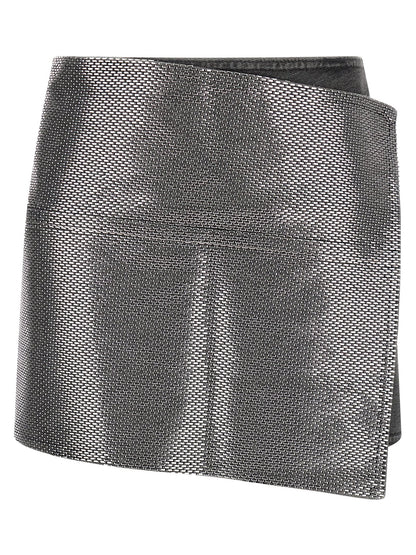 Skirt by Haikure for women in denim cotton & suede leather gray showcases a dramatic silhouette, artfully capturing the essence of the Women's Denim Cotton & Suede Leather Long Skirt in a dramatic long cut for a refined look.