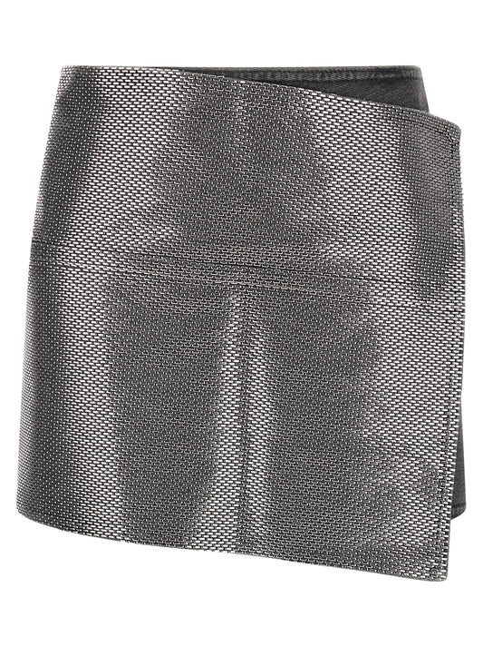 Skirt by Haikure for women in denim cotton & suede leather gray showcases a dramatic silhouette, artfully capturing the essence of the Women's Denim Cotton & Suede Leather Long Skirt in a dramatic long cut for a refined look.
