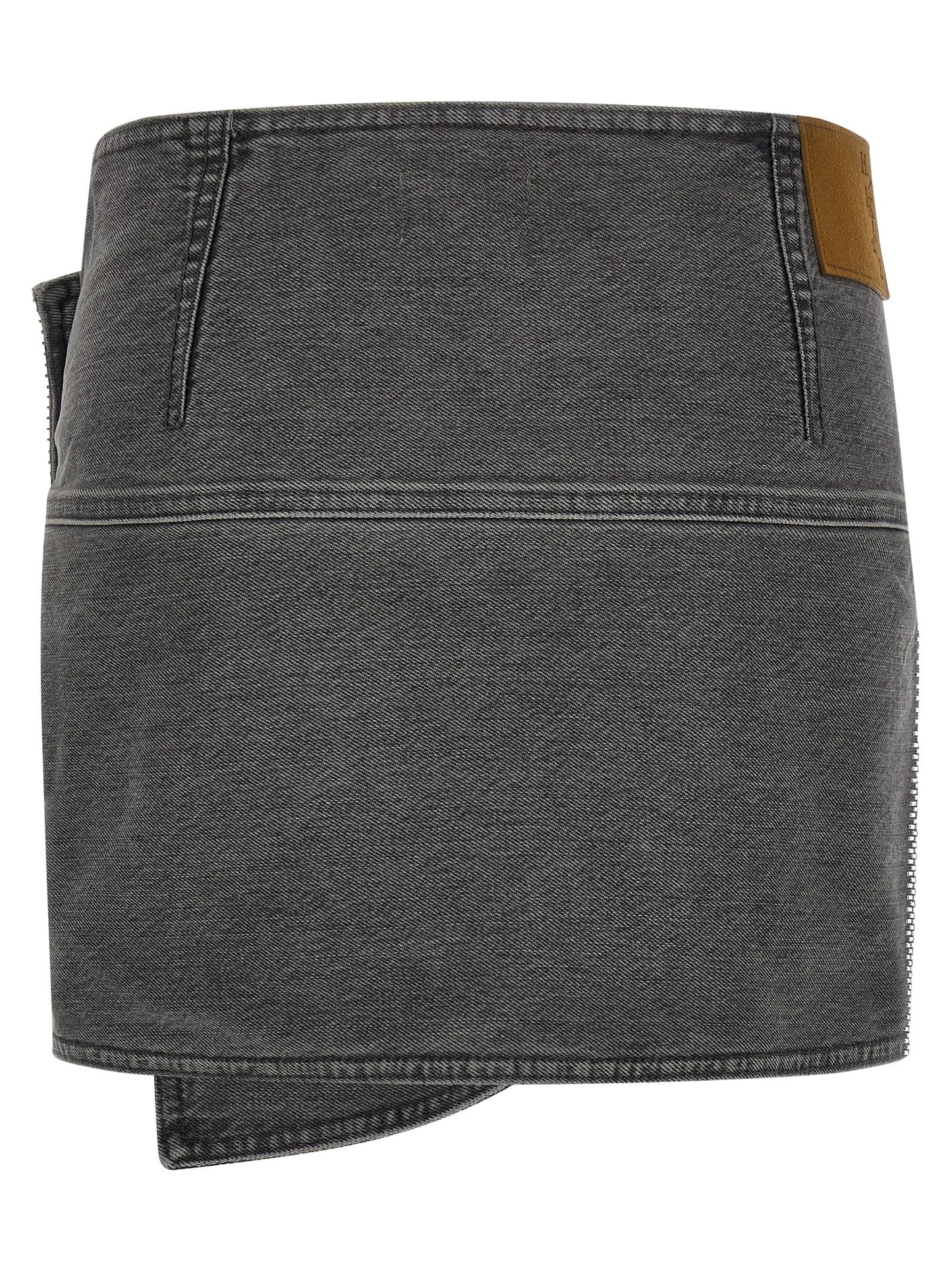 Skirt by Haikure for women in denim cotton & suede leather gray features a captivating silhouette, showcasing the captivating Women's Denim Cotton & Suede Leather Long Skirt design with a sophisticated long for a captivating look.