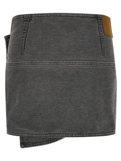 Skirt by Haikure for women in denim cotton & suede leather gray features a captivating silhouette, showcasing the captivating Women's Denim Cotton & Suede Leather Long Skirt design with a sophisticated long for a captivating look.