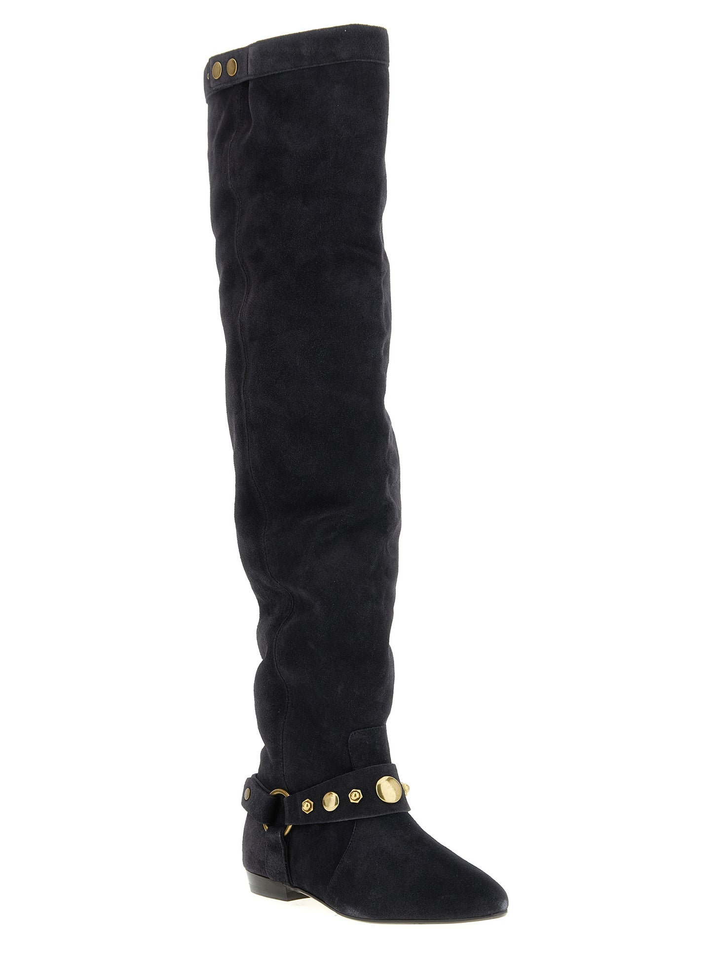 Over-The-Knee Strap Boots by Isabel Marant for women in bos taurus suede calfskin leather black showcases a impeccable silhouette as Women's Bos Taurus Suede Calfskin Leather Over-The-Knee Strap Boots, artfully defined by a impeccable and a impeccable pointed toe style.