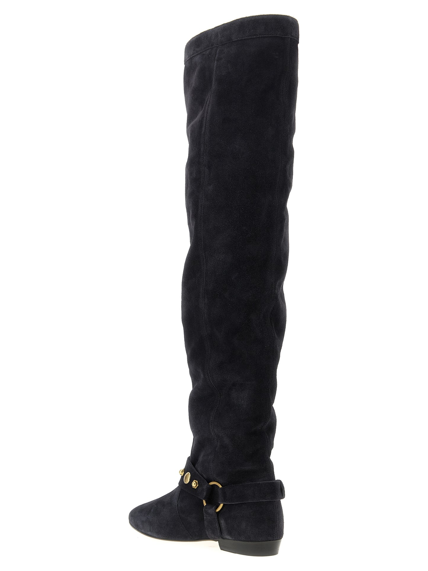 Over-The-Knee Strap Boots by Isabel Marant for women in bos taurus suede calfskin leather black features an enchanting design from the Women's Bos Taurus Suede Calfskin Leather Over-The-Knee Strap Boots collection, highlighting a enchanting and pointed toe style for a refined look.