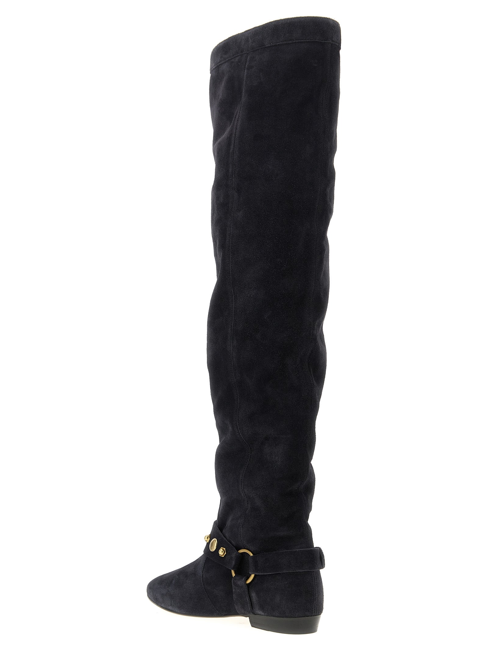Over-The-Knee Strap Boots by Isabel Marant for women in bos taurus suede calfskin leather black features an enchanting design from the Women's Bos Taurus Suede Calfskin Leather Over-The-Knee Strap Boots collection, highlighting a enchanting and pointed toe style for a refined look.