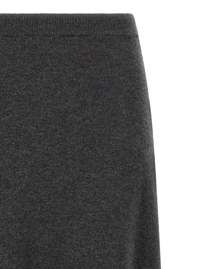 Skirt by Balenciaga for women in wool gray features an tailored silhouette, artfully capturing the essence of Women's Flared Wool Maxi Mini Skirt in a sophisticated maxi mini.