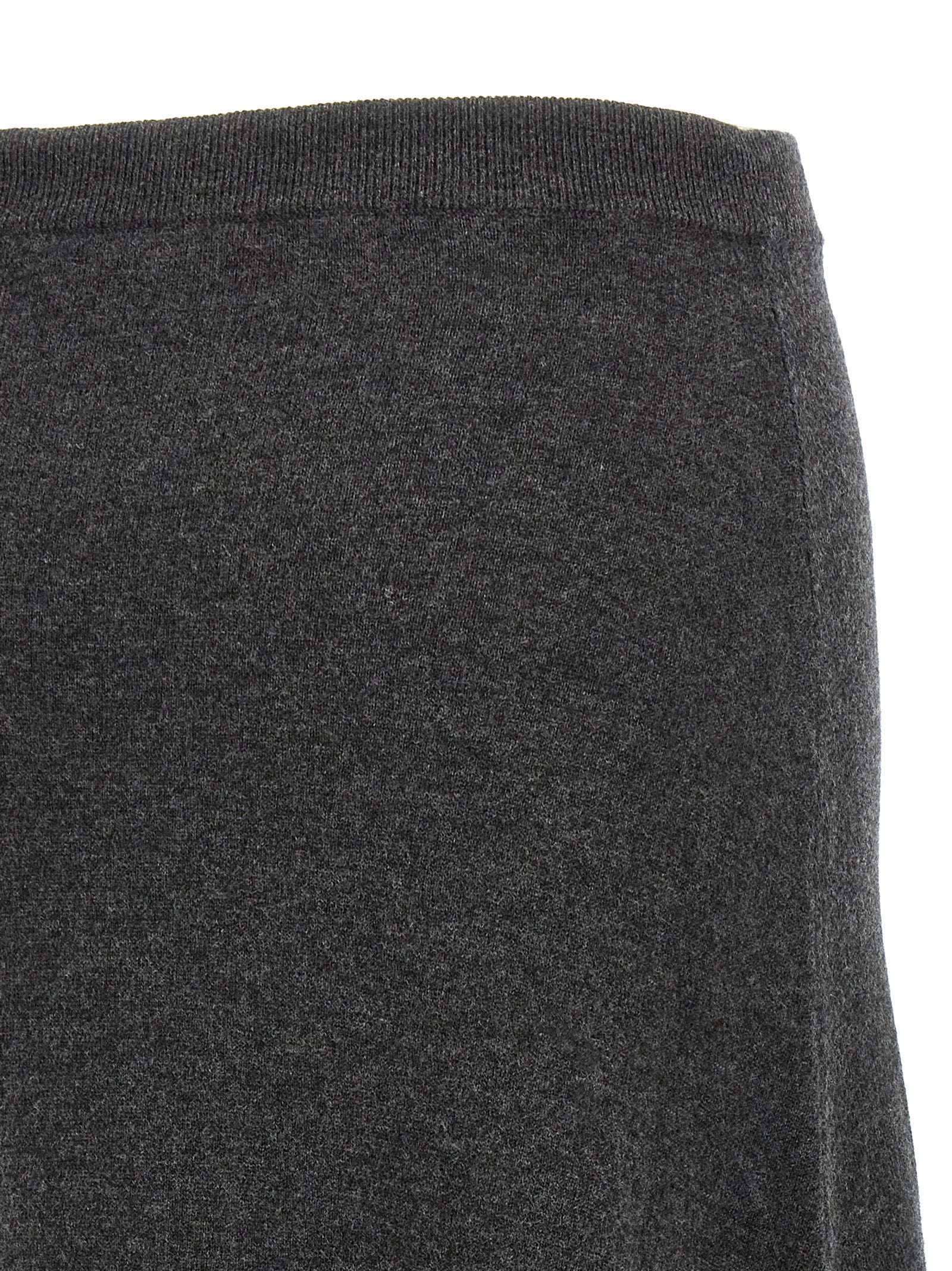Skirt by Balenciaga for women in wool gray features a contoured silhouette from the Women's Flared Wool Maxi Mini Skirt collection, characterized by its contoured maxi mini for a contoured finish.