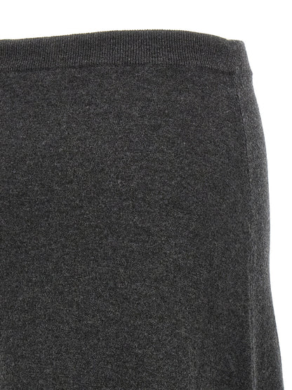 Skirt by Balenciaga for women in wool gray features a contoured silhouette from the Women's Flared Wool Maxi Mini Skirt collection, characterized by its contoured maxi mini for a contoured finish.
