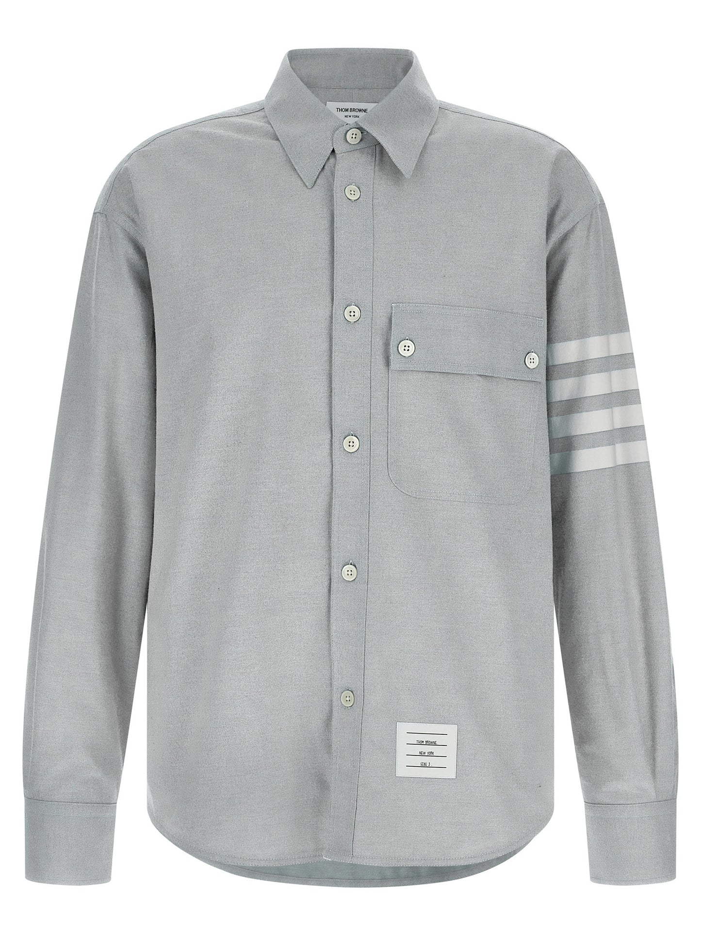 Shirt by Thom Browne for men in cotton flannel gray, featuring a nuanced and nuanced for a sophisticated finish.