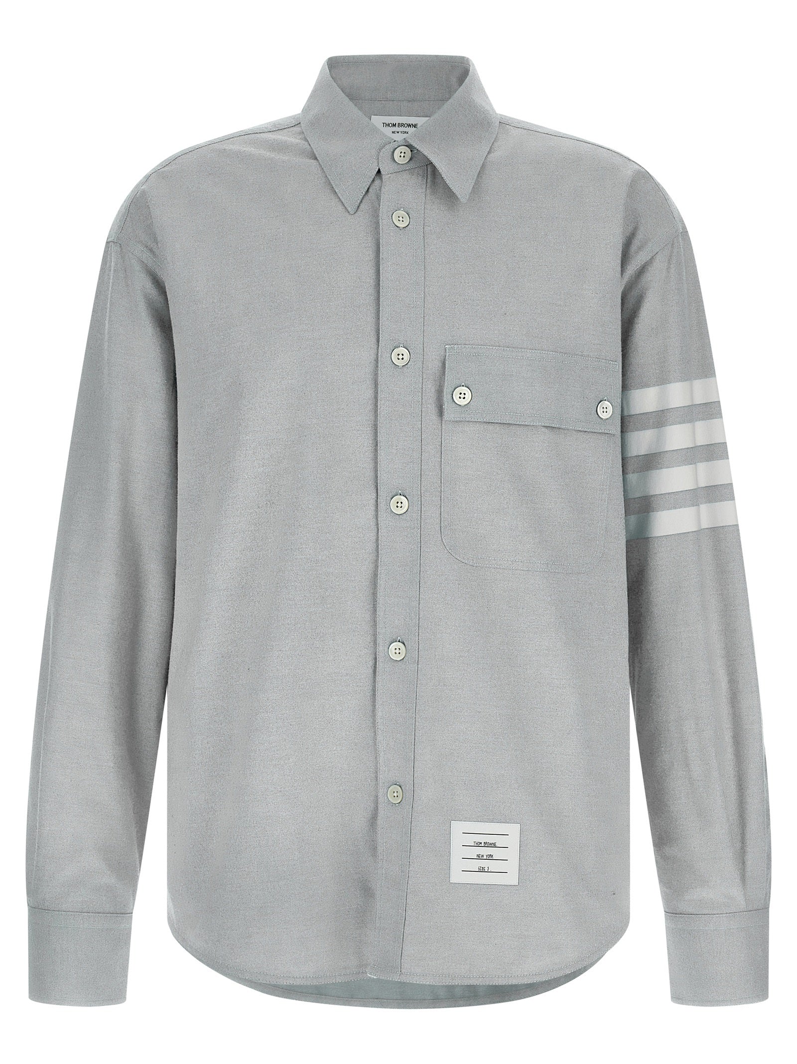Shirt by Thom Browne for men in cotton flannel gray, featuring a nuanced and nuanced for a sophisticated finish.