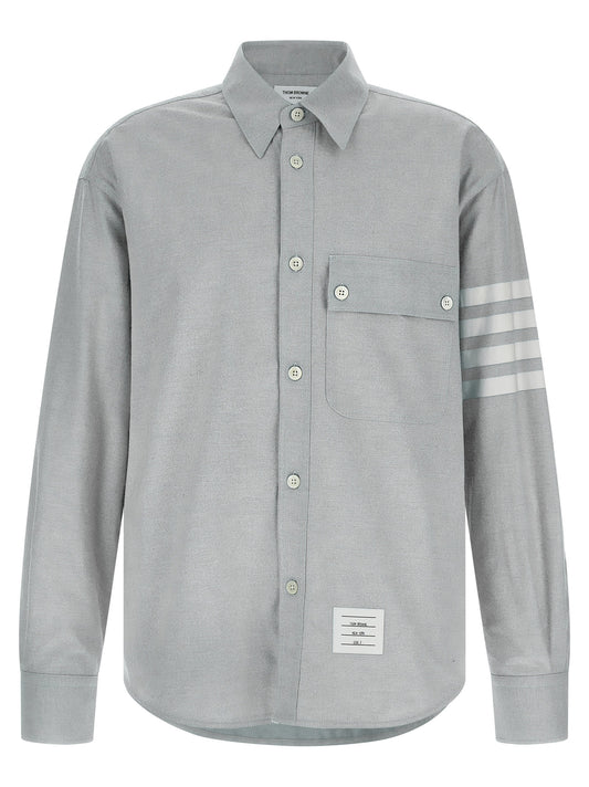 Shirt by Thom Browne for men in cotton flannel gray, featuring a nuanced and nuanced for a sophisticated finish.