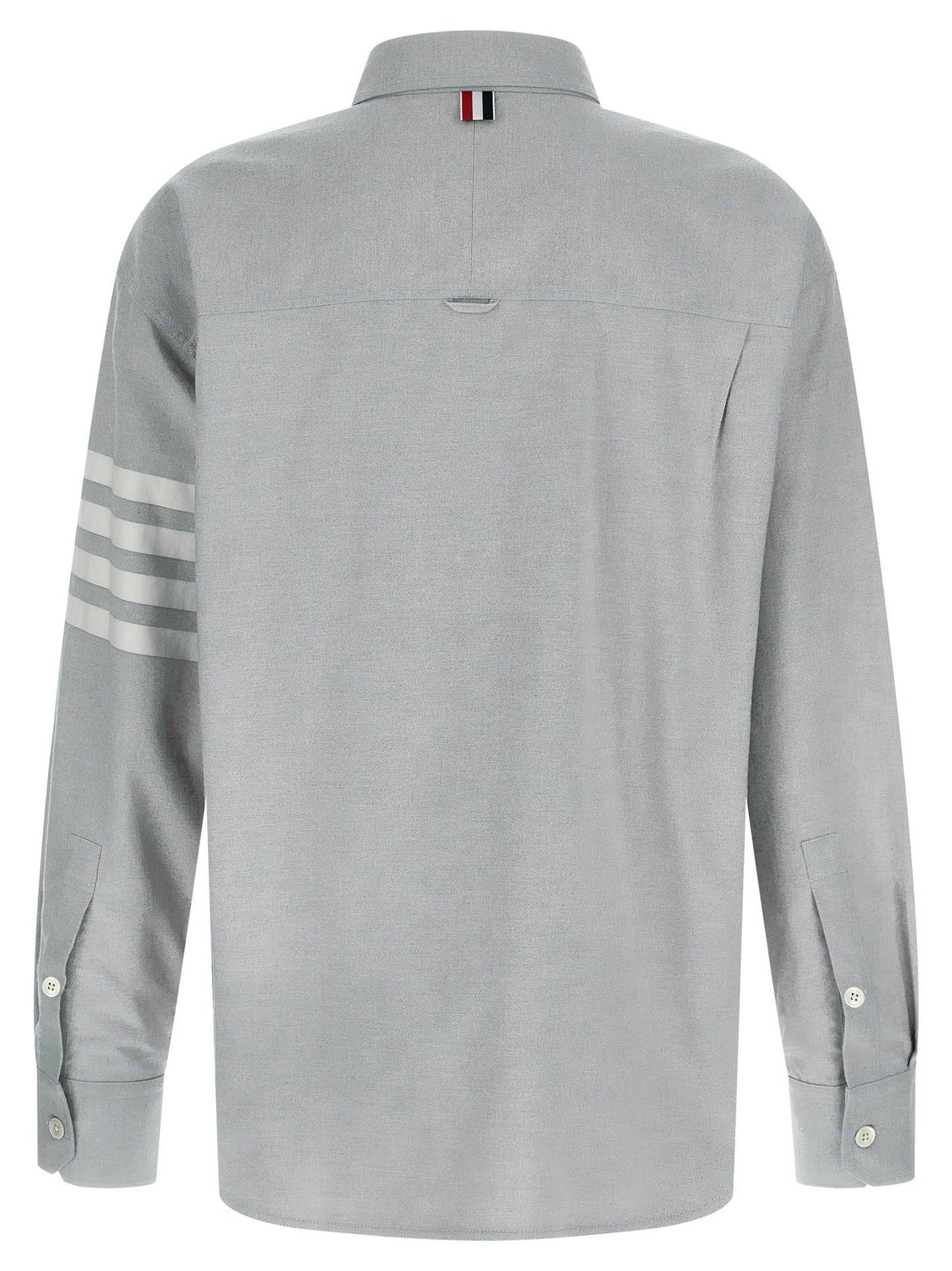 Shirt by Thom Browne for men in cotton flannel gray showcases a sharp silhouette, elegantly detailed with a sharp and sharp .