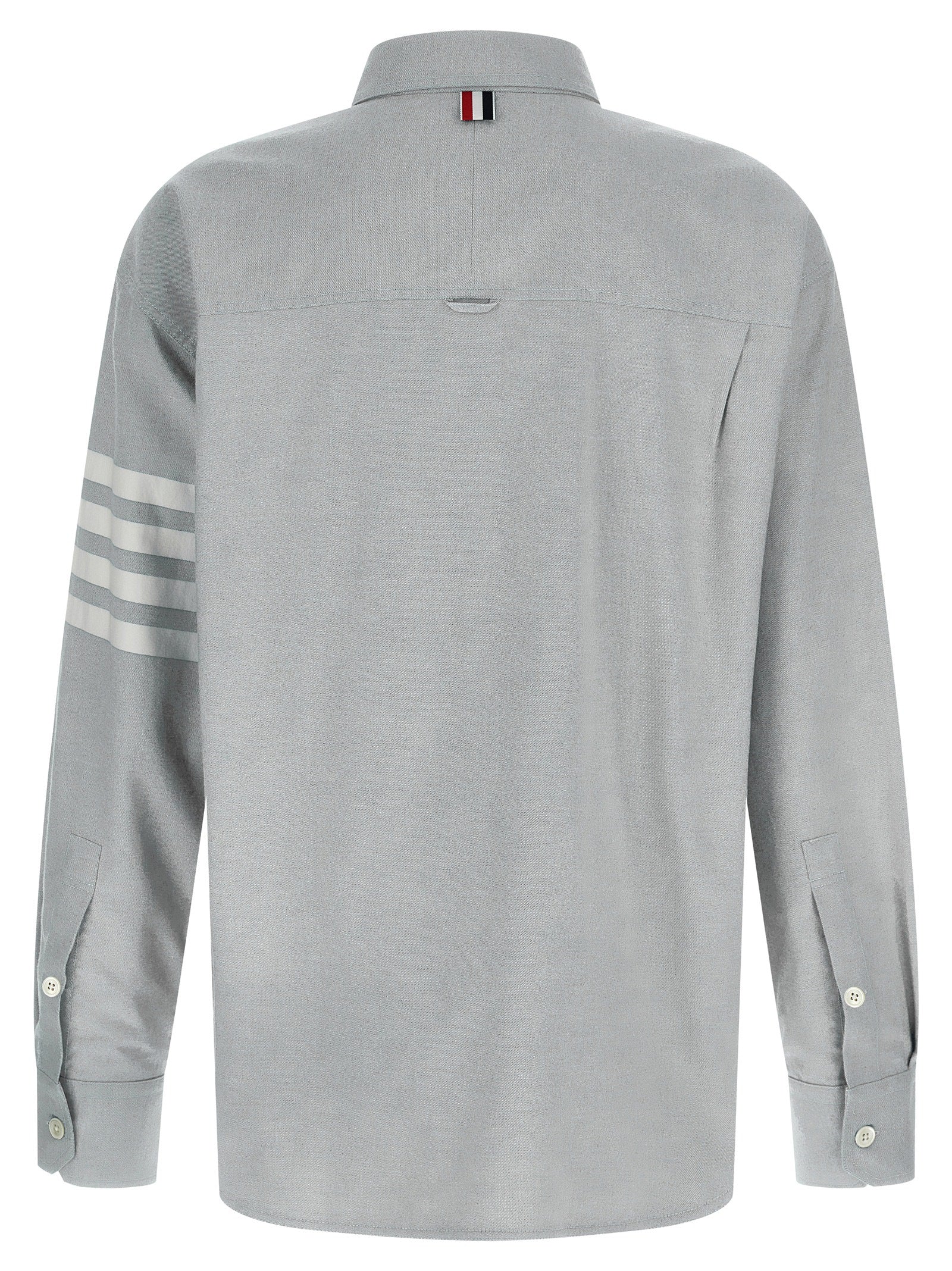 Shirt by Thom Browne for men in cotton flannel gray showcases a sharp silhouette, elegantly detailed with a sharp and sharp .