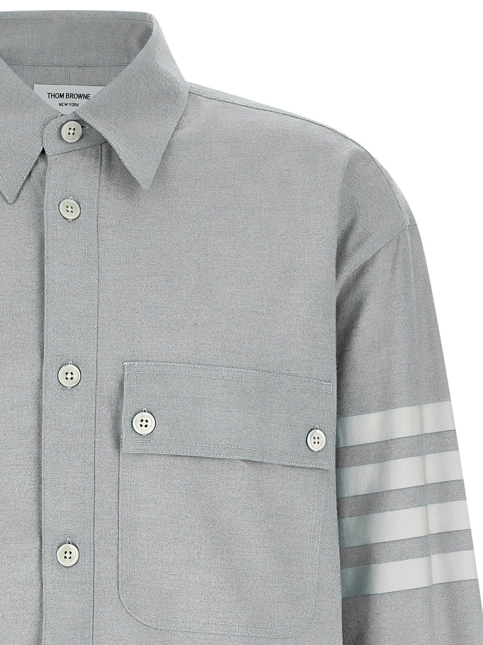 Shirt by Thom Browne for men in cotton flannel gray, featuring a nuanced and nuanced for a sophisticated finish.