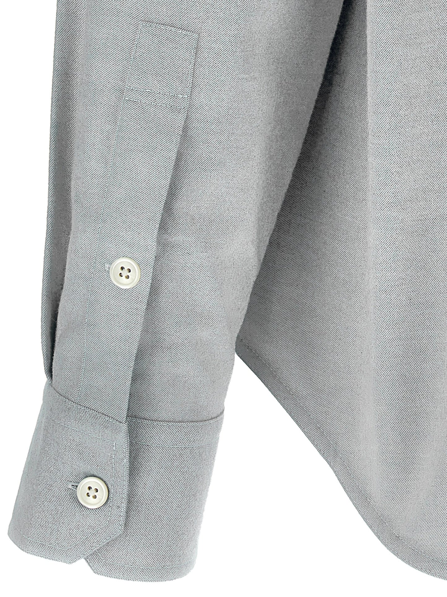 Shirt by Thom Browne for men in cotton flannel gray showcases a sublime silhouette, artfully detailed with a sublime and for a sophisticated, sublime finish.