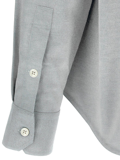 Shirt by Thom Browne for men in cotton flannel gray showcases a sublime silhouette, artfully detailed with a sublime and for a sophisticated, sublime finish.