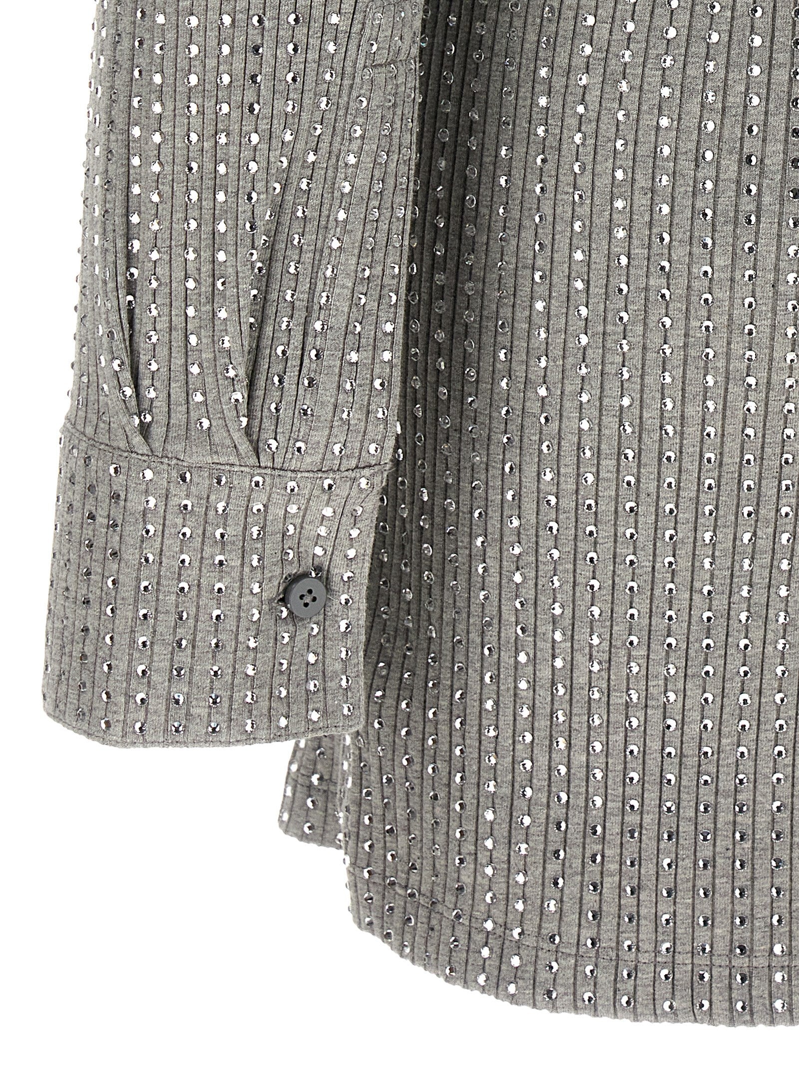 Dress by The Attico for women in cotton & rhinestone gray features an eye catching silhouette with a sophisticated , elegant , and a refined short mini for a eye catching aesthetic.