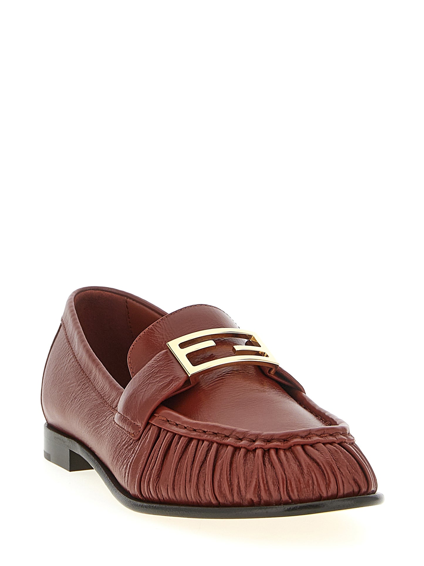 Flat Loafer Slip-On Shoes by Fendi for women in lamb leather brown features an effortless chic silhouette, showcasing the Women's Lamb Leather Flat Loafer Slip-On Shoes design with an effortless chic flat and a for a effortless chic look.