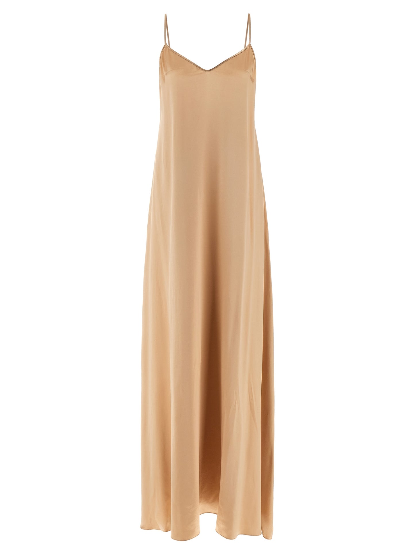 Dress by Ferragamo for women in viscose beige features a dramatic silhouette, showcasing an elegant v-neck neckline and sleeveless that flows into a dramatic long.