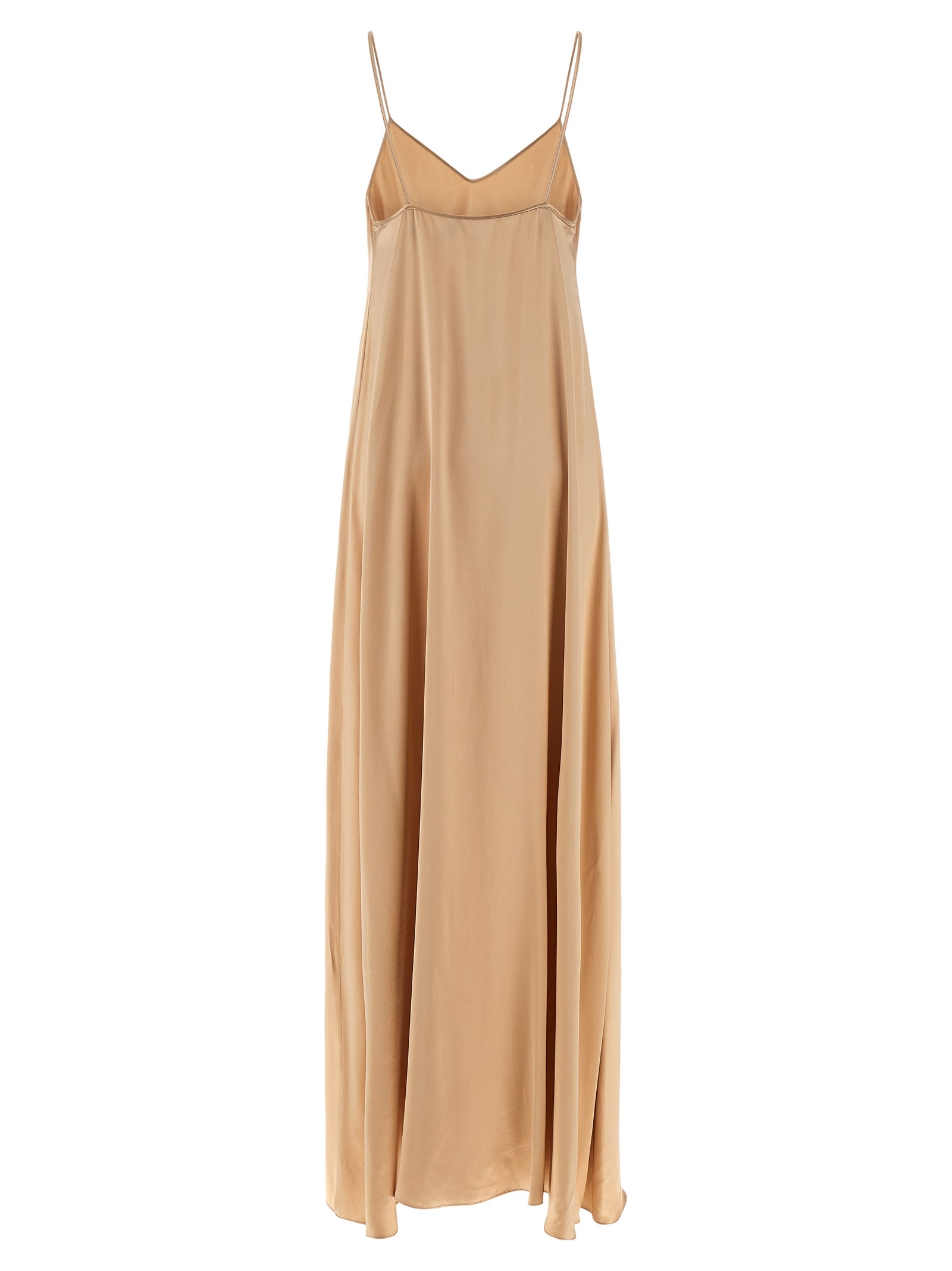 Dress by Ferragamo for women in viscose beige features an sultry silhouette defined by a v-neck neckline and , falling to an sultry long for a sultry look.