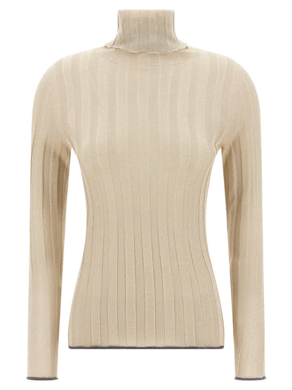 Cardigan by Fabiana Filippi for women in viscose polyester lurex gold presents a textural silhouette, artfully finished with a textural and long-sleeve for a sophisticated, textural look.