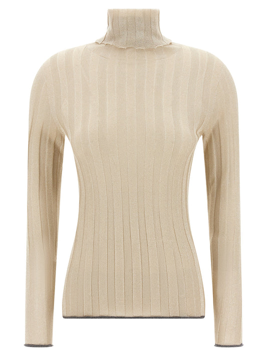 Cardigan by Fabiana Filippi for women in viscose polyester lurex gold presents a textural silhouette, artfully finished with a textural and long-sleeve for a sophisticated, textural look.