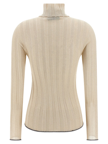 Cardigan by Fabiana Filippi for women in viscose polyester lurex gold features an impeccable silhouette, showcasing a sophisticated and detail for a truly impeccable finish.