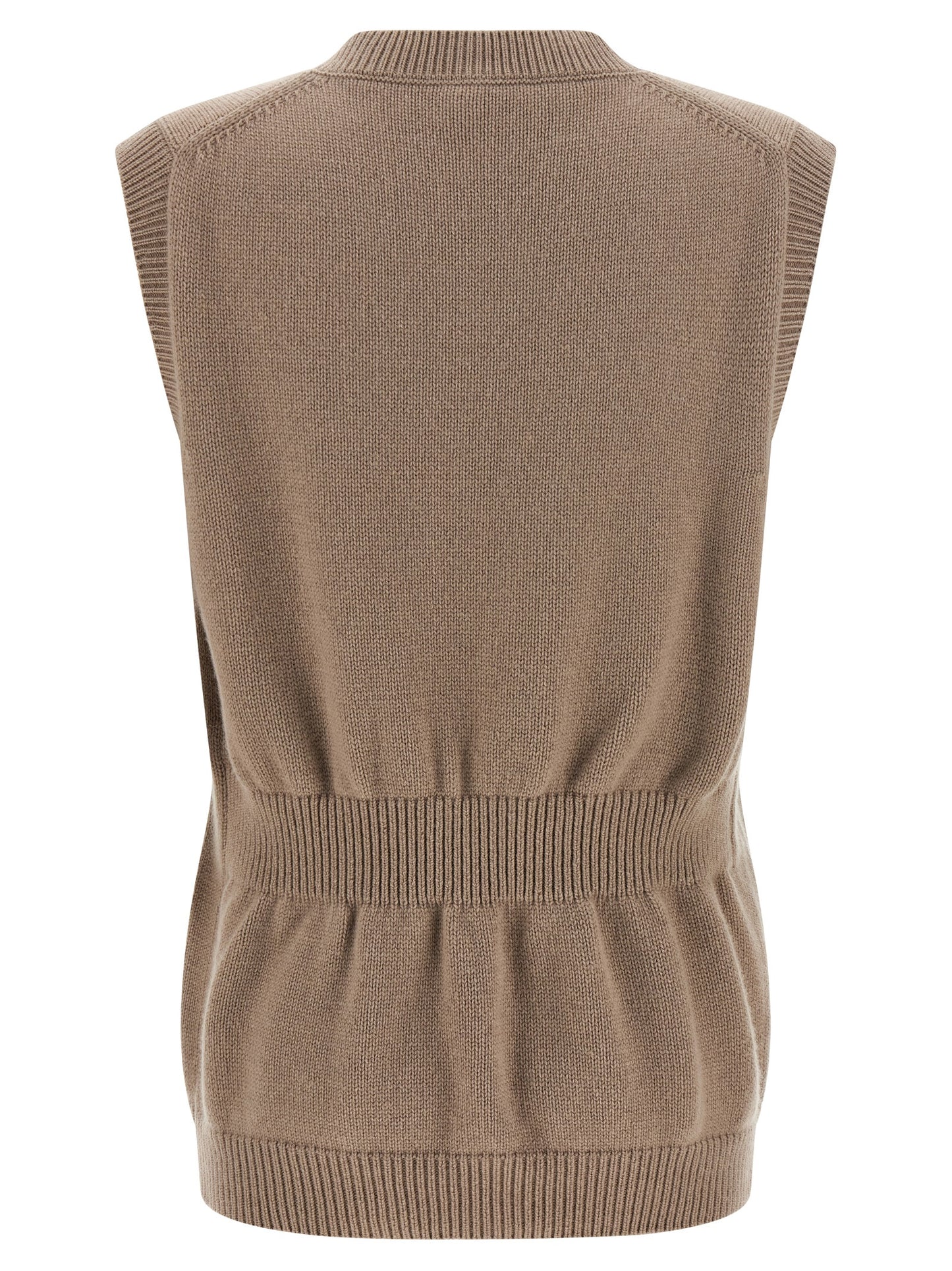 Vest by Fendi for women in cashmere beige features an contemporary silhouette, showcasing refined and a contemporary v-neck neckline for a sophisticated layered look.