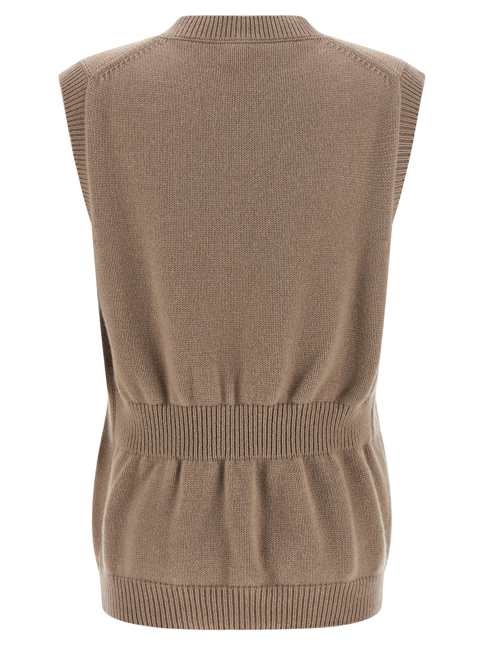 Vest by Fendi for women in cashmere beige features an contemporary silhouette, showcasing refined and a contemporary v-neck neckline for a sophisticated layered look.