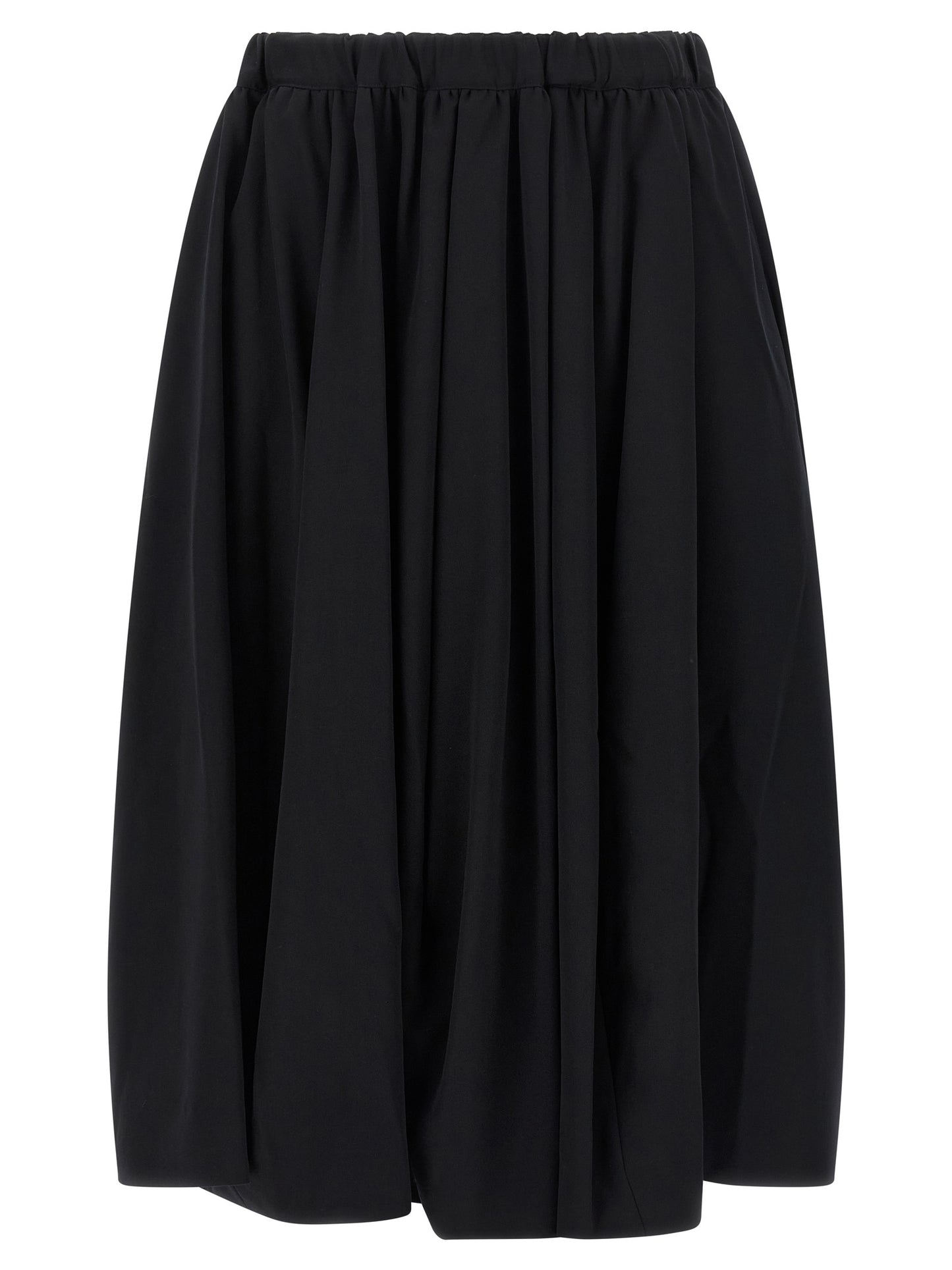 Skirt by Comme Des Garçons for women in wool black features a contoured silhouette from the Women's Wool Maxi Mini Skirt collection, characterized by its contoured maxi mini for a contoured finish.