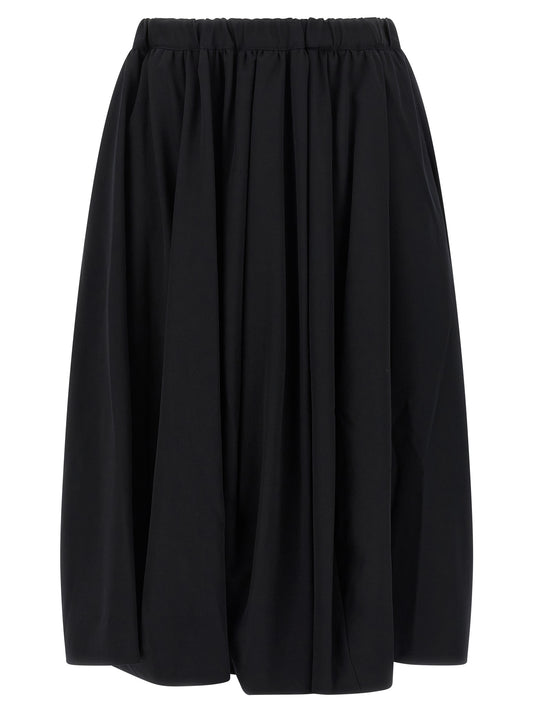 Skirt by Comme Des Garçons for women in wool black features a contoured silhouette from the Women's Wool Maxi Mini Skirt collection, characterized by its contoured maxi mini for a contoured finish.