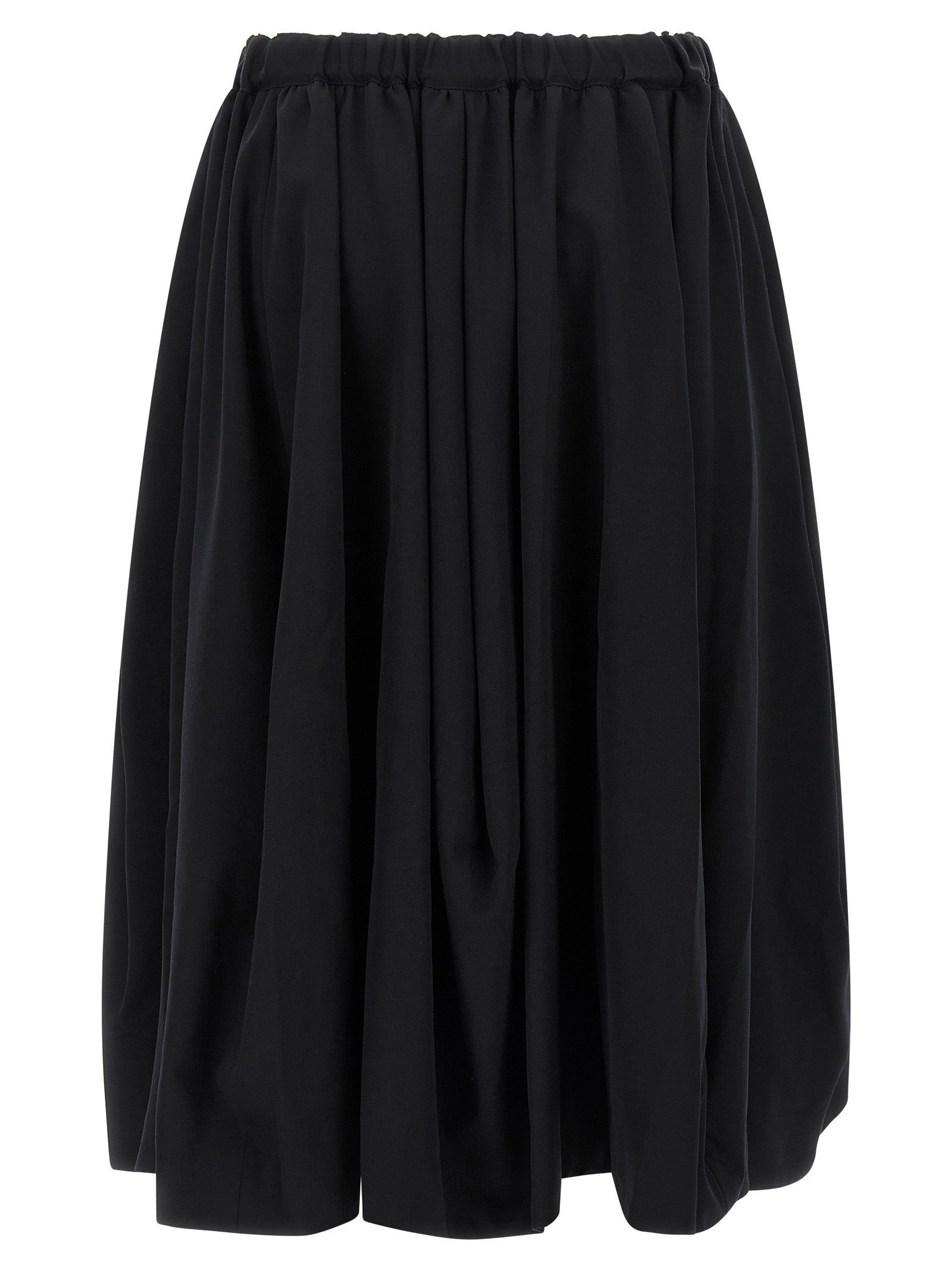 Skirt by Comme Des Garçons for women in wool black features an tailored silhouette, artfully capturing the essence of Women's Wool Maxi Mini Skirt in a sophisticated maxi mini.