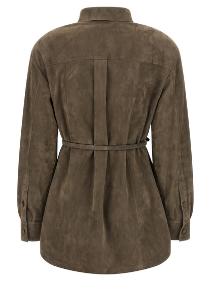 Blouse by Fendi for women in suede lamb leather gray features an architectural silhouette with a refined and elegant for a architectural look.
