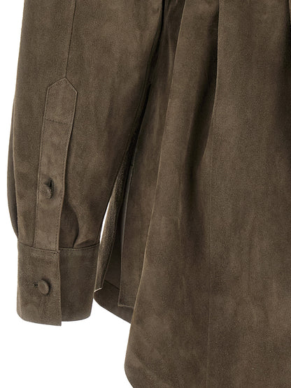 Blouse by Fendi for women in suede lamb leather gray presents a discerning silhouette, showcasing a sophisticated and for a truly discerning finish.