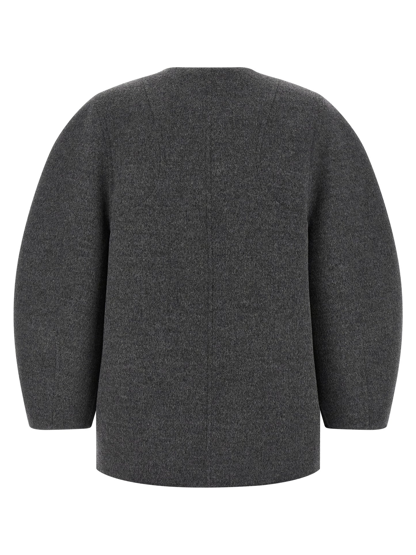 Overcoat by Fendi for women in plush silk virgin wool gray & patterned showcases a enveloping silhouette, detailed with distinctive pockets and a enveloping .