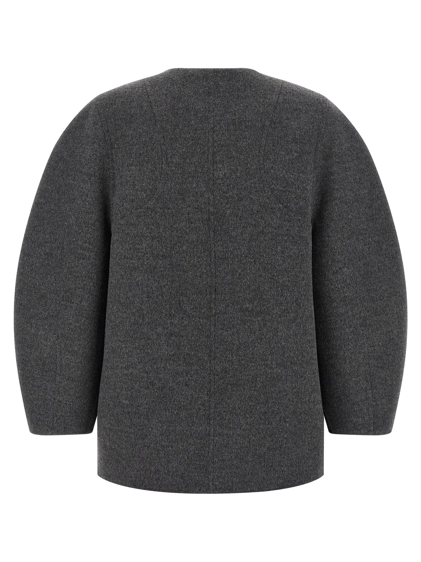 Overcoat by Fendi for women in plush silk virgin wool gray & patterned showcases a enveloping silhouette, detailed with distinctive pockets and a enveloping .