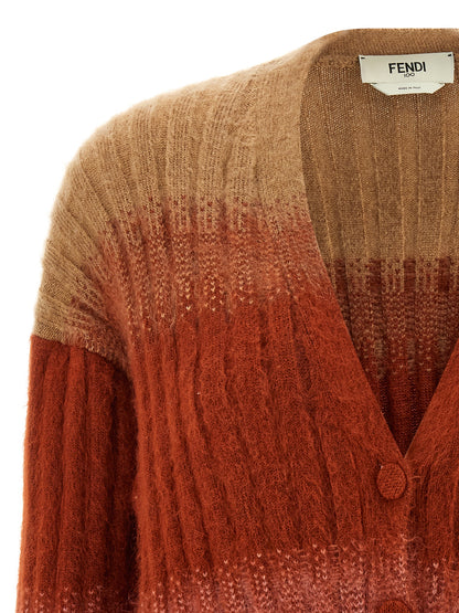 Cardigan by Fendi for women in mohair wool & polyamide multicolor & patterned features an impeccable silhouette, showcasing a sophisticated v-neck neckline and detail for a truly impeccable finish.