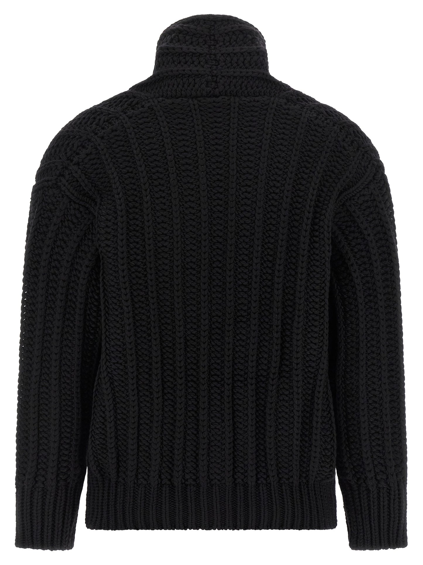 Cardigan by Dolce & Gabbana for women in virgin wool black presents a textural silhouette, artfully finished with a textural shawl-collar neckline and for a sophisticated, textural look.