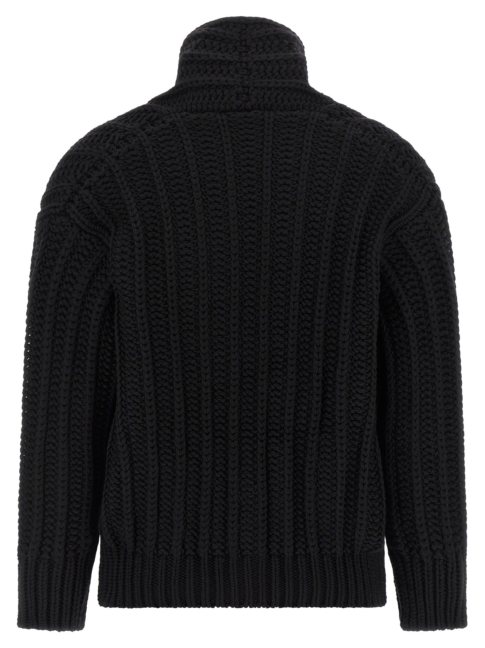 Cardigan by Dolce & Gabbana for women in virgin wool black presents a textural silhouette, artfully finished with a textural shawl-collar neckline and for a sophisticated, textural look.