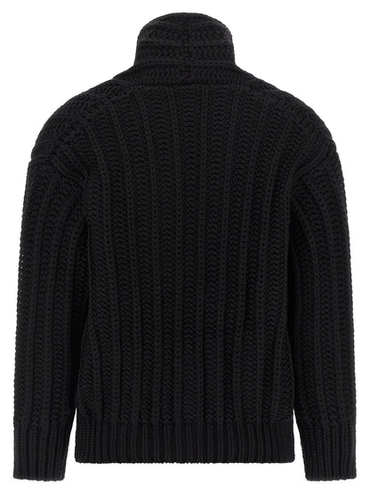 Cardigan by Dolce & Gabbana for women in virgin wool black presents a textural silhouette, artfully finished with a textural shawl-collar neckline and for a sophisticated, textural look.