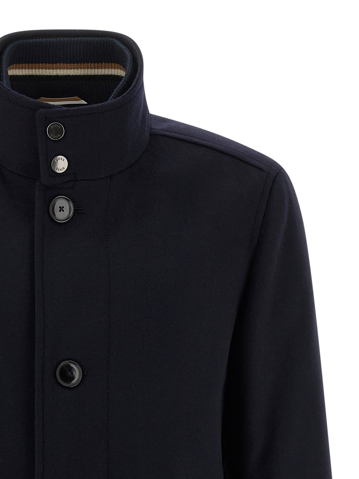 Vest by Hugo Boss for men in cashmere wool & nylon blue features an contemporary silhouette, showcasing refined and a contemporary high-neck neckline for a sophisticated layered look.