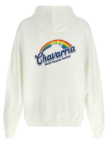 Sweatshirt Hoodie by WILLY CHAVARRIA for men in cotton white & print features a slouchy chic silhouette, detailed with a slouchy chic and a signature hooded neckline for an elevated aesthetic.