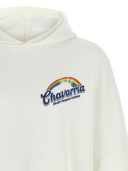 Sweatshirt Hoodie by WILLY CHAVARRIA for men in cotton white & print features a slouchy chic silhouette, detailed with a slouchy chic and a signature hooded neckline for an elevated aesthetic.