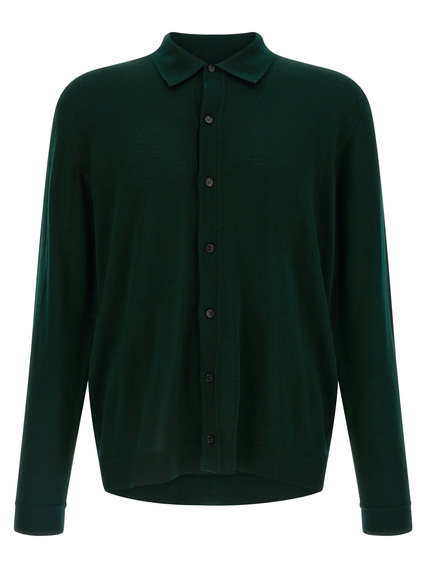 Cardigan by Roberto Collina for men in merino wool bicolour & green features a nuanced silhouette with a refined shirt-collar neckline and nuanced detailing for a sophisticated look.