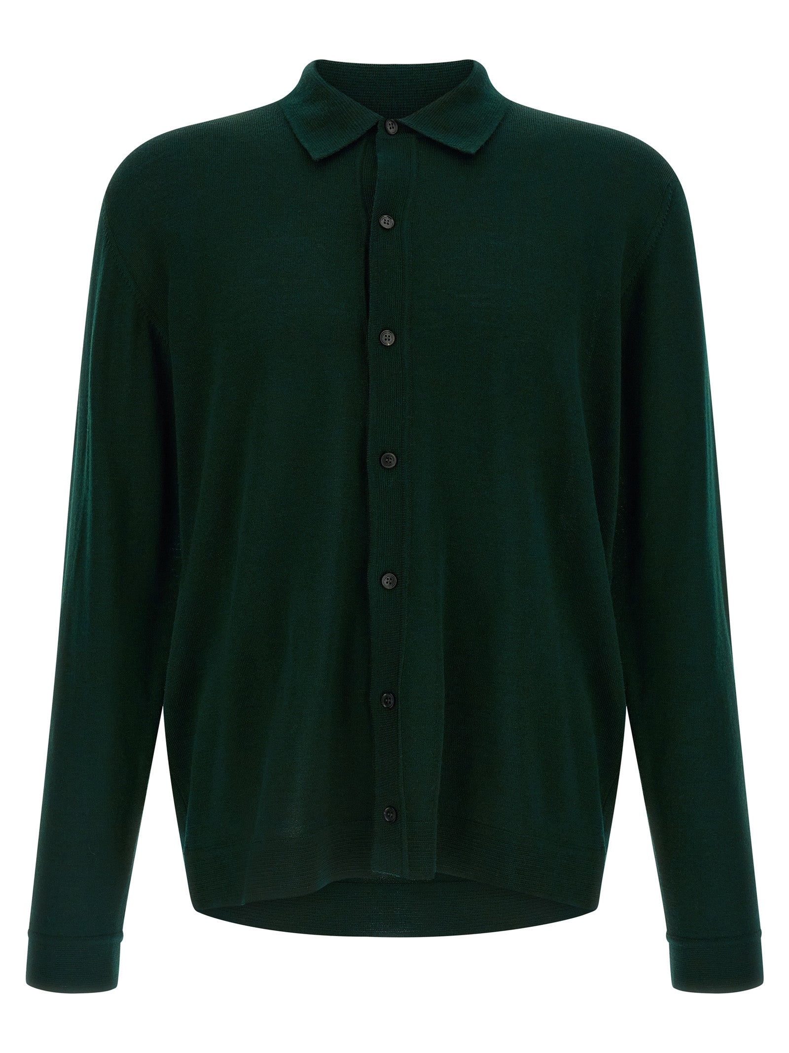 Cardigan by Roberto Collina for men in merino wool bicolour & green features a nuanced silhouette with a refined shirt-collar neckline and nuanced detailing for a sophisticated look.