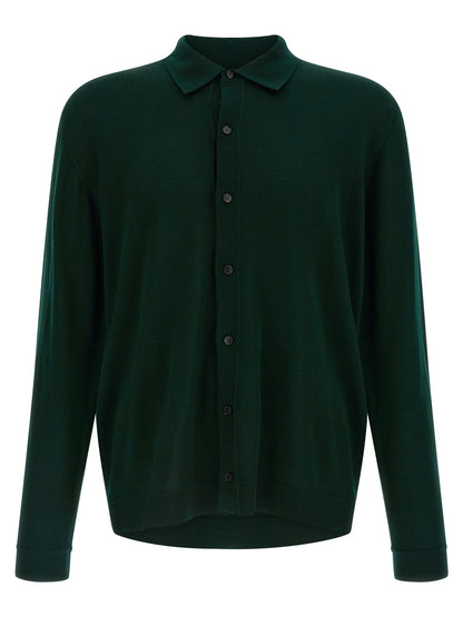 Cardigan by Roberto Collina for men in merino wool bicolour & green features a nuanced silhouette with a refined shirt-collar neckline and nuanced detailing for a sophisticated look.